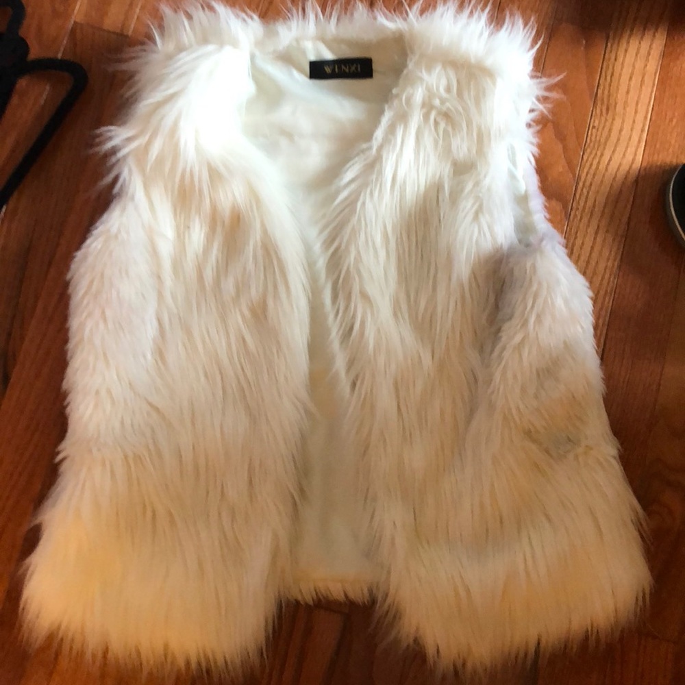 White fluffy furry vest